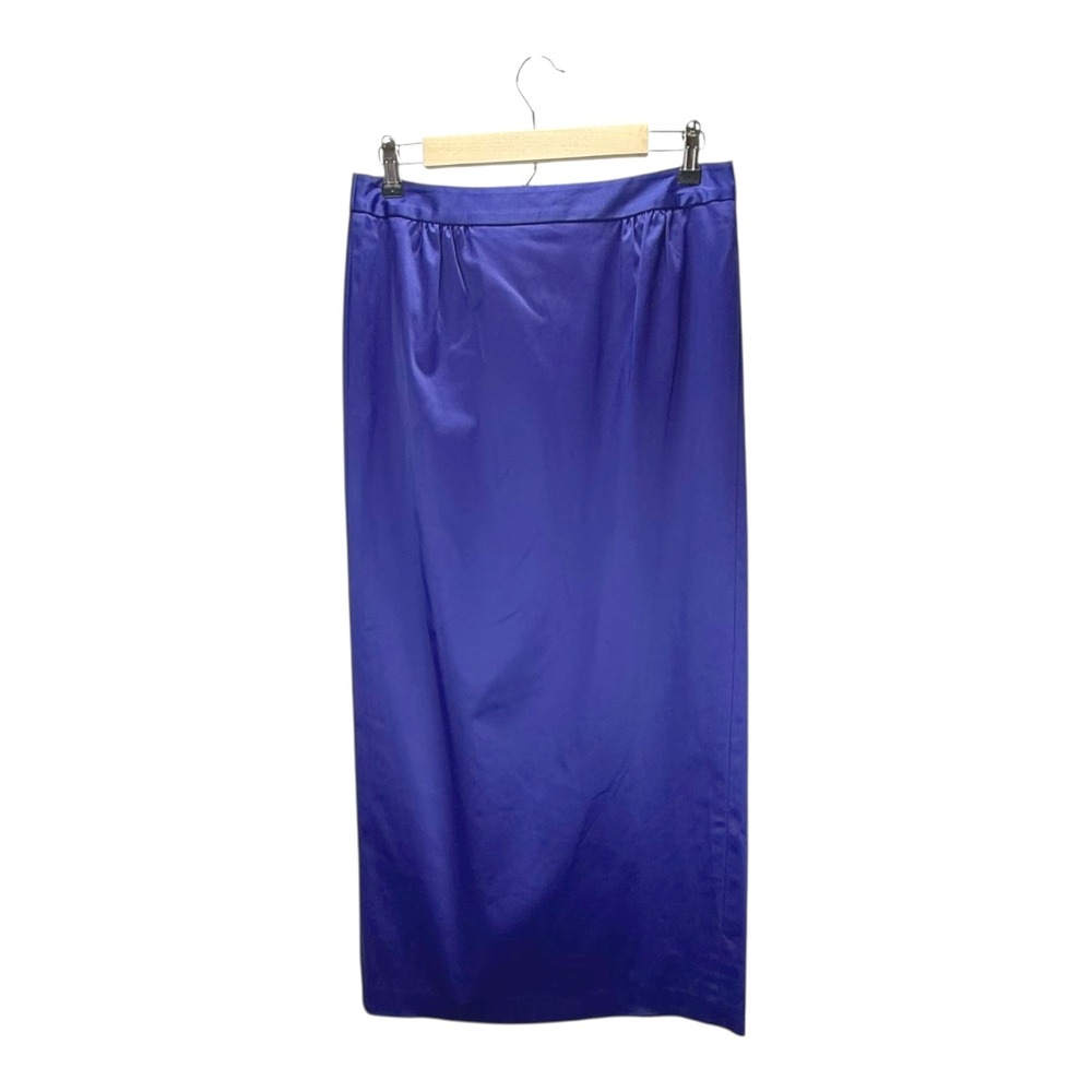 Talbots Petite 8P Royal Blue Satin Maxi Pencil Skirt Back Zip Slit Pockets